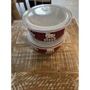 New Sanrio Hello Kitty 2 Piece Ceramic Food Storage Bowls Containers Lids‎ Set
